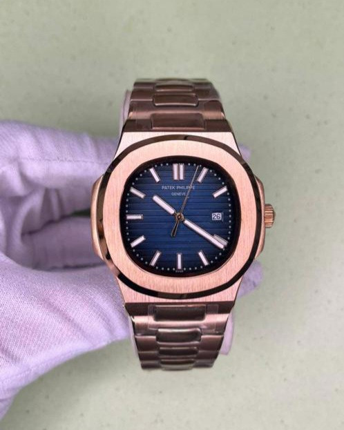 ساعت مچی پتک فیلیپ قاب وبندرز گلد صفحه سورمه ای