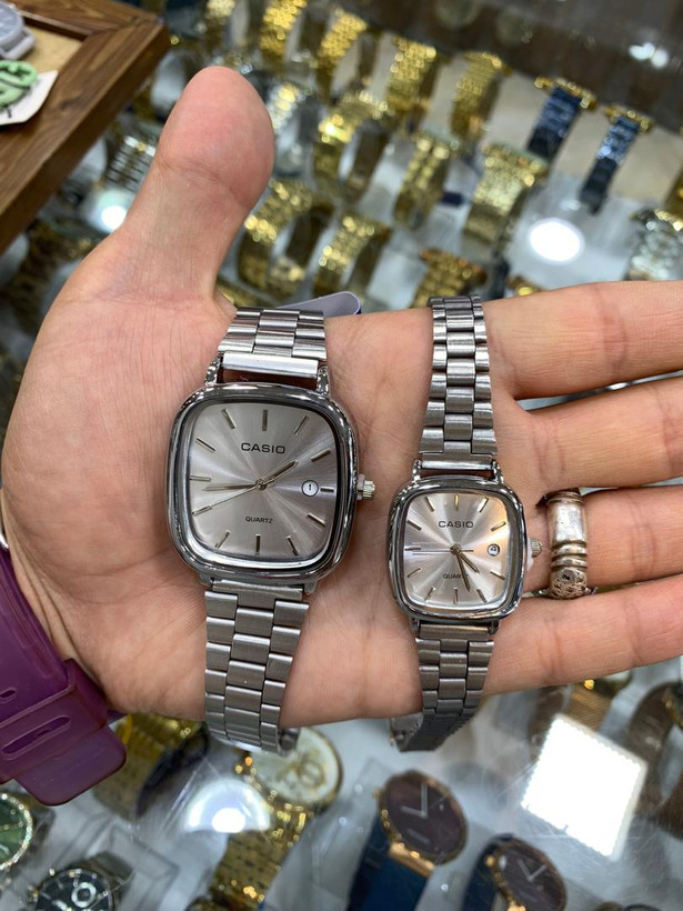 ساعت ست زنانه ومردانه کاسیو اولدمانی صفحه نقره ای