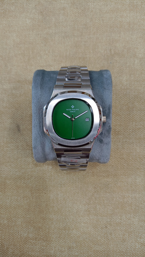 ساعت مردانه پتک فیلیپ قاب وبند استیل نقره ای صفحه سبز تیره
